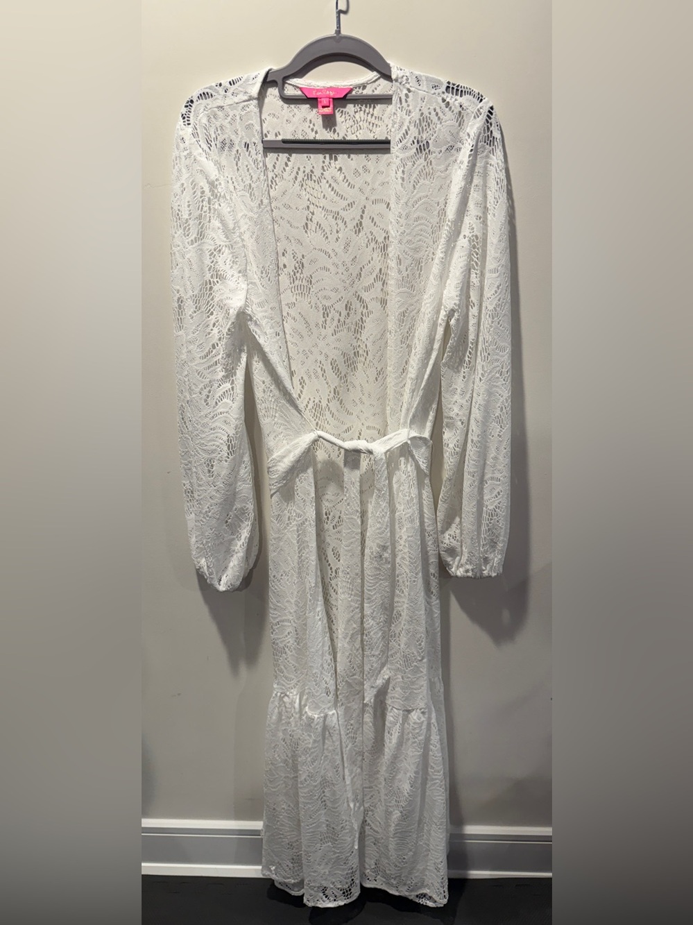 Lilly Pulitzer Dress Adela Maxi Coverup Resort White Paradise Found Lace Size L - Picture 7 of 9